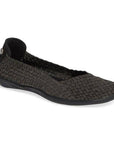 Women's Bernie Mev Catwalk Ballet Flat in metallic black with subtle shimmer, featuring memory foam insole and breathable upper.