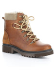Axel ankle boot in cognac. Brown leather uppers, lace closure, a taupe felt cuff, and brown outsole.