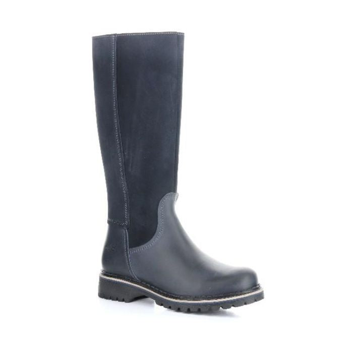 Women's Bos&Co Hudson Tall Boot in navy blue leather, waterproof tall winter boot with rugged outsole for snow and ice.