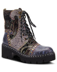 Women's L'Artiste Severe ankle boot in multicolor tones with hand-painted leather and rugged platform sole, perfect for fall fashion.