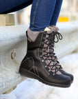Black leather mid-height boot with grey leather accents.