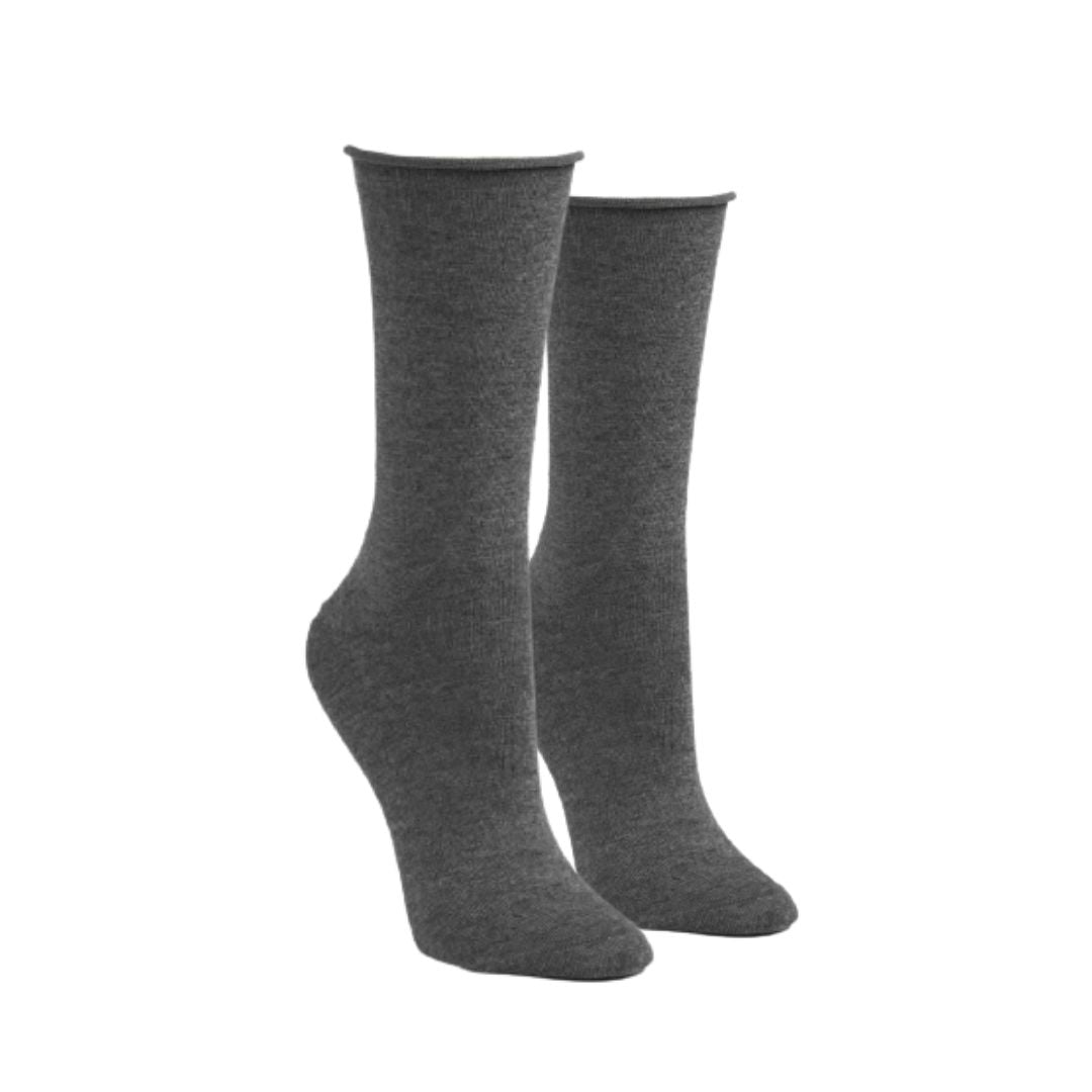 Pair of grey non-elastic roll top socks