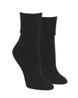 A pair of black cotton crew socks.