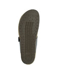 Brown outsole on bottom of the blue star sandal by Mephisto