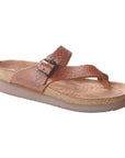 Desert tan Helen by Mephisto split thong sandal with side buckle and cork footbed