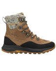 Brown leather Mid Zip Boot with black accents, grey knit cuff, hiker laces and a rugged Vibram outsole.