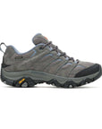 Side profile of Women's Merrell Moab 3 WP Sneakers highlighting Vibram sole, waterproof build, and cushioned support for hiking comfort.