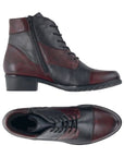 Side and top views of burgundy-black Women's Remonte D6882 boots with inner zipper and lace-up closure for easy wear and secure fit.