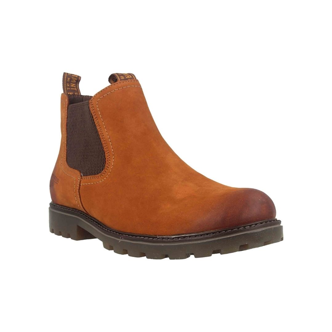 Women's Remonte D8472 Chelsea Boot in brown leather with elastic side panels and rugged sole, ideal waterproof ankle boots for fall wear.