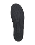 Bottom view of black Remonte R3510 Mary-Jane Flat highlighting the textured, shock absorbing sole for enhanced walking comfort.