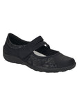 Remonte R3510 Mary-Jane Flat in black with floral pattern and shock absorbing sole, ideal for casual summer wear and foot comfort.