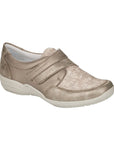 Women's Remonte R7600 Velcro Shoe in beige with floral textile upper and metallic finish, lightweight and bunion-friendly.