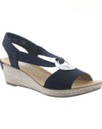 Women's Rieker 624H6 Sling-Back Wedge Sandal in black with open toe and silver ring detail. Lightweight and versatile for daily wear.