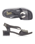 Side and top view of Women's Rieker 62662 lightweight sling-back sandals featuring a stylish heel and cushioned footbed for comfort.