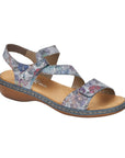 Women's Rieker 659C7 leather sandal in multicolor with Velcro straps, cushioned footbed and flexible sole for stylish comfort.