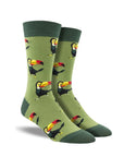 Men's Socksmith Tropical Toucan Socks in green featuring vibrant toucan design, breathable cotton crew socks for everyday comfort.