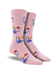 Men's Socksmith Tropical Toucan Socks in pink with colorful toucan bird print, soft cotton crew style for casual wear.