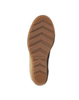 Outsole view of tan Women's Sorel Evie Pull On Wedge Boot showing durable rubber tread for enhanced traction and stability in wet conditions.