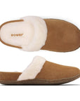 Top and side view of Women's Sorel Nakiska Slide II Slippers showcasing suede upper, plush faux fur collar, and removable insole.
