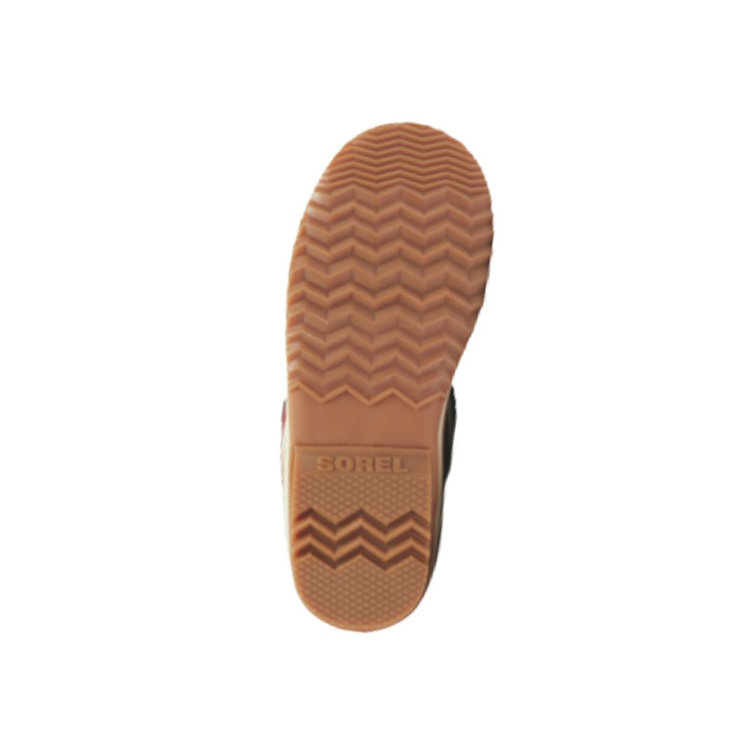 Outsole view of Women's Sorel Winter Carnival Boot showing durable, slip-resistant rubber sole with herringbone tread for winter traction.