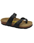 Women's Viking Tofino Toe-Loop Sandal in black with ergonomic cork footbed and arch support. Adjustable straps for a secure summer fit.