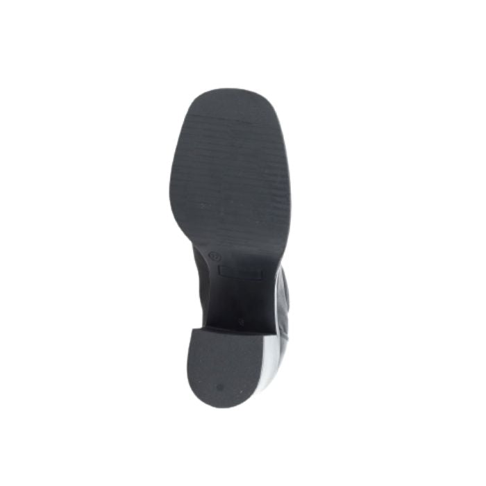 Outsole view of Women's Mjus Florentina leather heeled boot showing square toe shape and textured sole grip.
