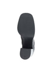 Outsole view of Women's Mjus Florentina leather heeled boot showing square toe shape and textured sole grip.