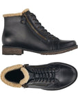 Side and top views of Women's Remonte D4372 Ankle Boot showcasing water-resistant leather, warm lining, and lace-up closure for winter wear.