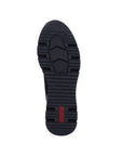 A black outsole with red Rieker logo on heel.