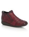Dark red, multi shades leather ankle boot with side zipper and black outsole