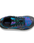 Blue and purple lace up sneaker with Merrell logo on tongue and insole