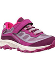 Pink and purple Kids Merrell Moab FST Low A/C Storm Sneaker with waterproof upper and cushioned sole for all-day outdoor comfort.