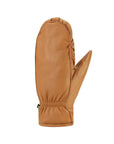 Tan women's Auclair Kiva Moccasin Fingermitts crafted from sheepskin leather with elastic wrist and fleece-lined interior.