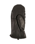 Back view of black Auclair Kiva Moccasin Fingermitts for women, showcasing soft sheepskin leather and stitched thumb design.
