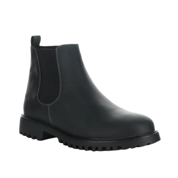 Dax Chelsea boot in black. Black leather uppers, black elastic goring, and black outsole.