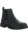 Dax Chelsea boot in black. Black leather uppers, black elastic goring, and black outsole.