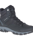 Men's Merrell Akita Mid WP Thermo Boot in black with waterproof leather and rugged outsole for winter traction and warmth.