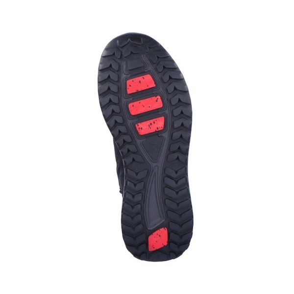 Black rubber outsole with red ice grip inserts