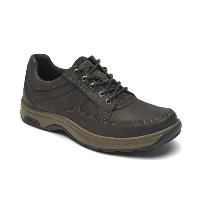 Midland Lace-Up in brown. Dark brown nubuck sneaker with apron toe stitching. Laces are brown, midsole is light brown, outsole is dark brown.