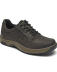 Midland Lace-Up in brown. Dark brown nubuck sneaker with apron toe stitching. Laces are brown, midsole is light brown, outsole is dark brown.