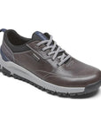 Men's Dunham Glastonbury Ubal II Sneaker in brown leather with gray laces, designed for waterproof performance and casual style.