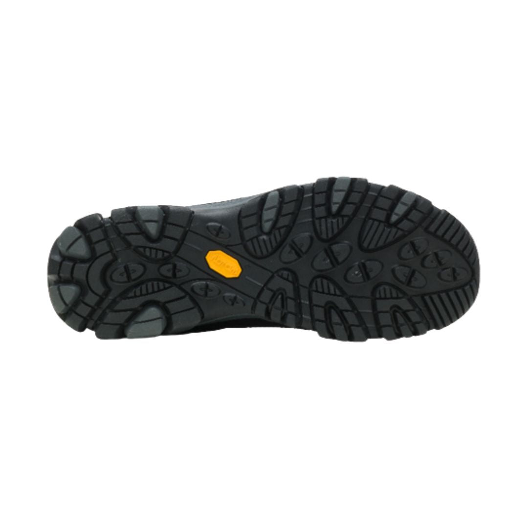 Durable Vibram outsole of Men's Merrell Moab Adventure 3 Sneaker featuring multi-directional lugs for superior traction on wet and uneven terrain.