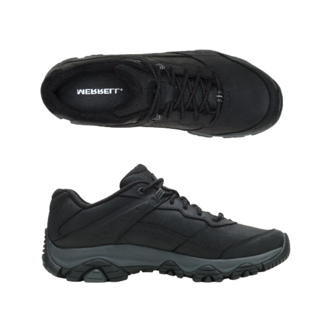 Top and side view of Men's Merrell Moab Adventure 3 Sneaker showcasing lace-up design and cushioned collar for all-day comfort and support.