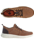 Top and side views of the Men's Rieker B7588 Slip-On Sneaker, showcasing its lightweight design, cushioned insole, and easy slip-on lacing system.