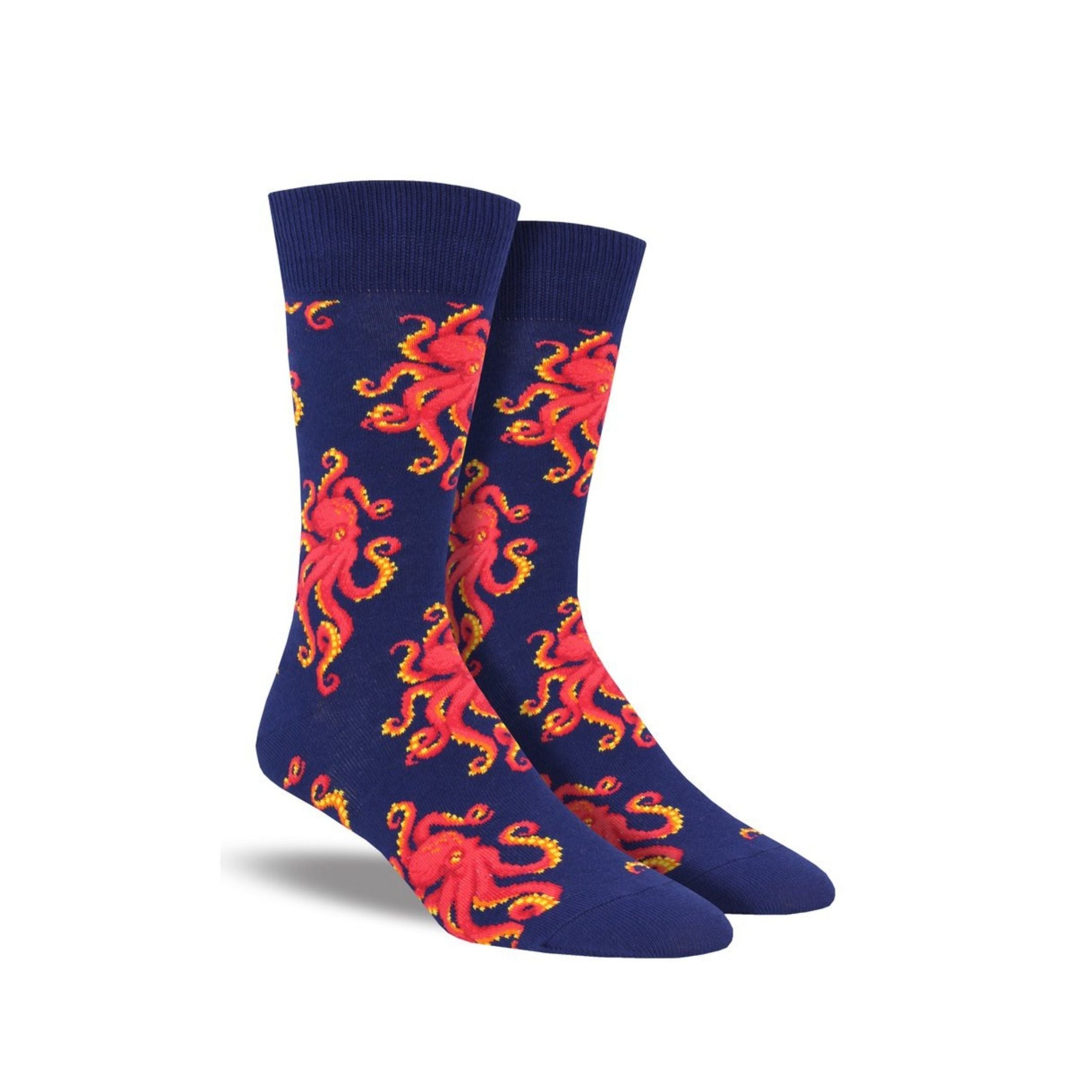 Blue socks covered with more than one octopus