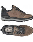 Side and top view of brown Rake Off-Tex waterproof sneaker for men by All Rounder, showcasing breathable lining and rugged design.
