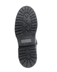 Outsole of black Anova Mid-Height Boot with grippy lugged tread for traction in winter conditions.