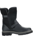 Side view of black Anova Mid-Height Boot for women featuring inner zipper and rugged waterproof design.
