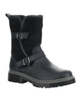 Women's Bos & Co Anova Mid-Height Boot in black with dual buckle straps and waterproof leather for winter wear.