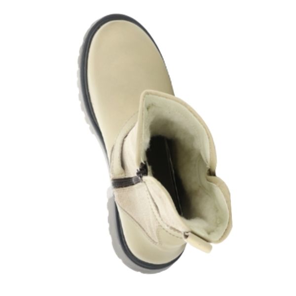 Top view of beige Bos & Co Anova Boot showing plush Merino wool lining and mid-calf fit.